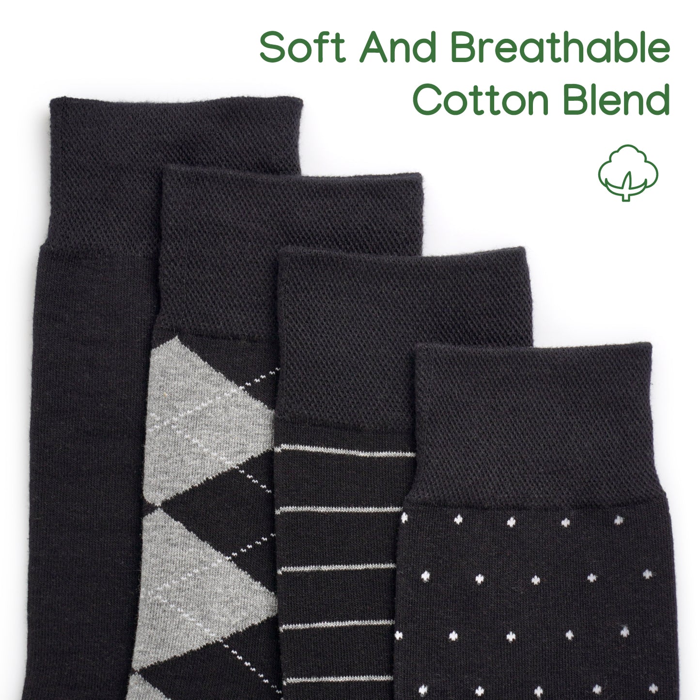 Mens Black Dress Cotton Socks Casual Trouser Sox men pattern 4-pack