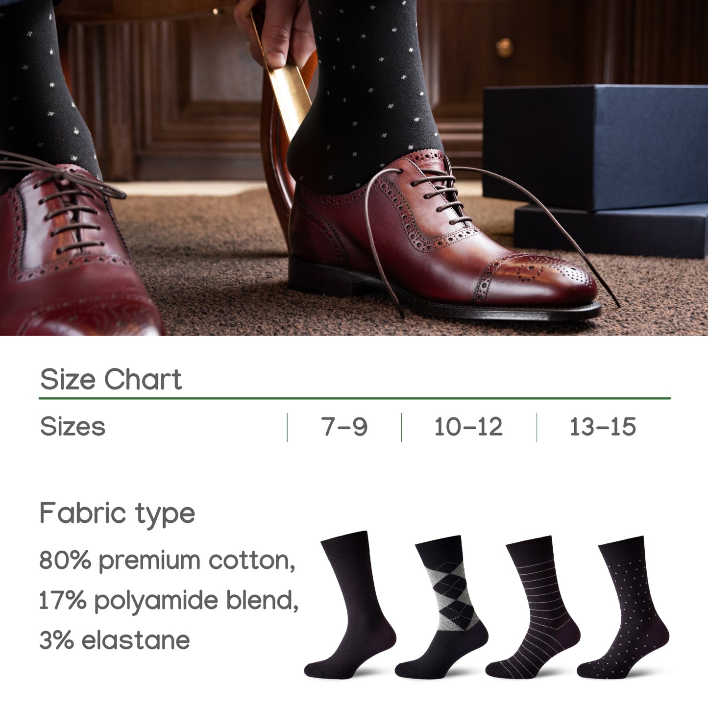 Mens Black Dress Cotton Socks Casual Trouser Sox men pattern 4-pack