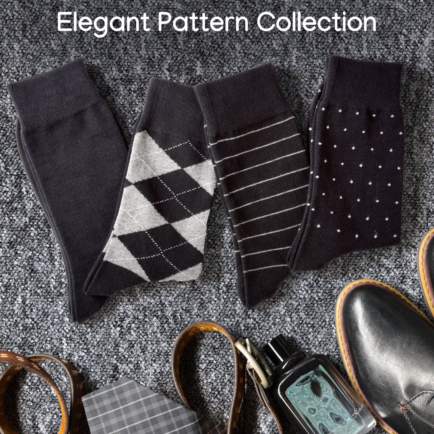 Mens Black Dress Cotton Socks Casual Trouser Sox men pattern 4-pack