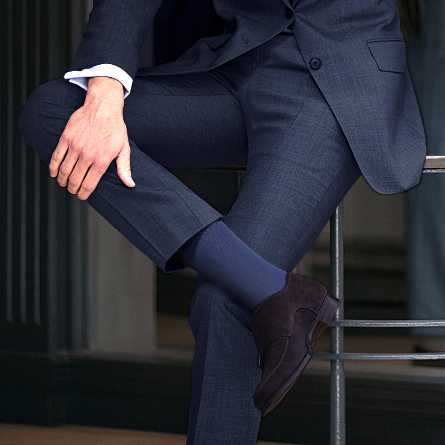 Mens Back Dress Cotton Socks Casual Trouser Sox men 4-pack Blue