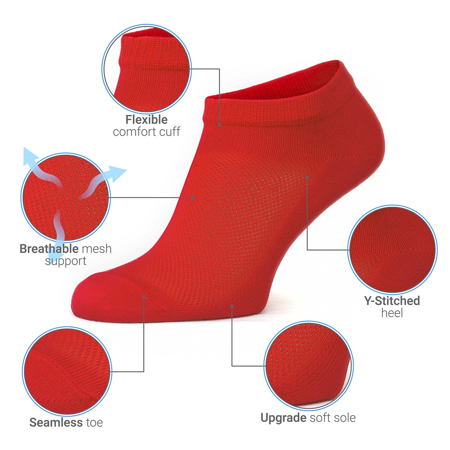 Unisex Ultra Thin Womens Socks Breathable Cotton Ankle Socks, size 7-9, (RedxWhite) in bag 4 pairs
