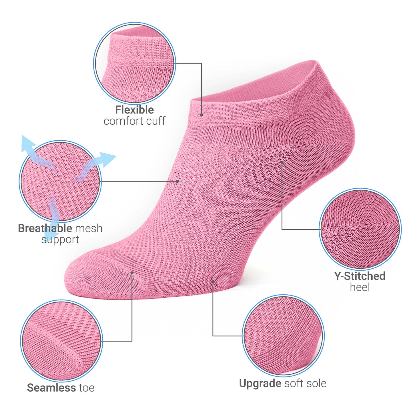 Unisex Ultra Thin Womens Socks Breathable Cotton Ankle Socks, size 7-9, in bag 4 pairs