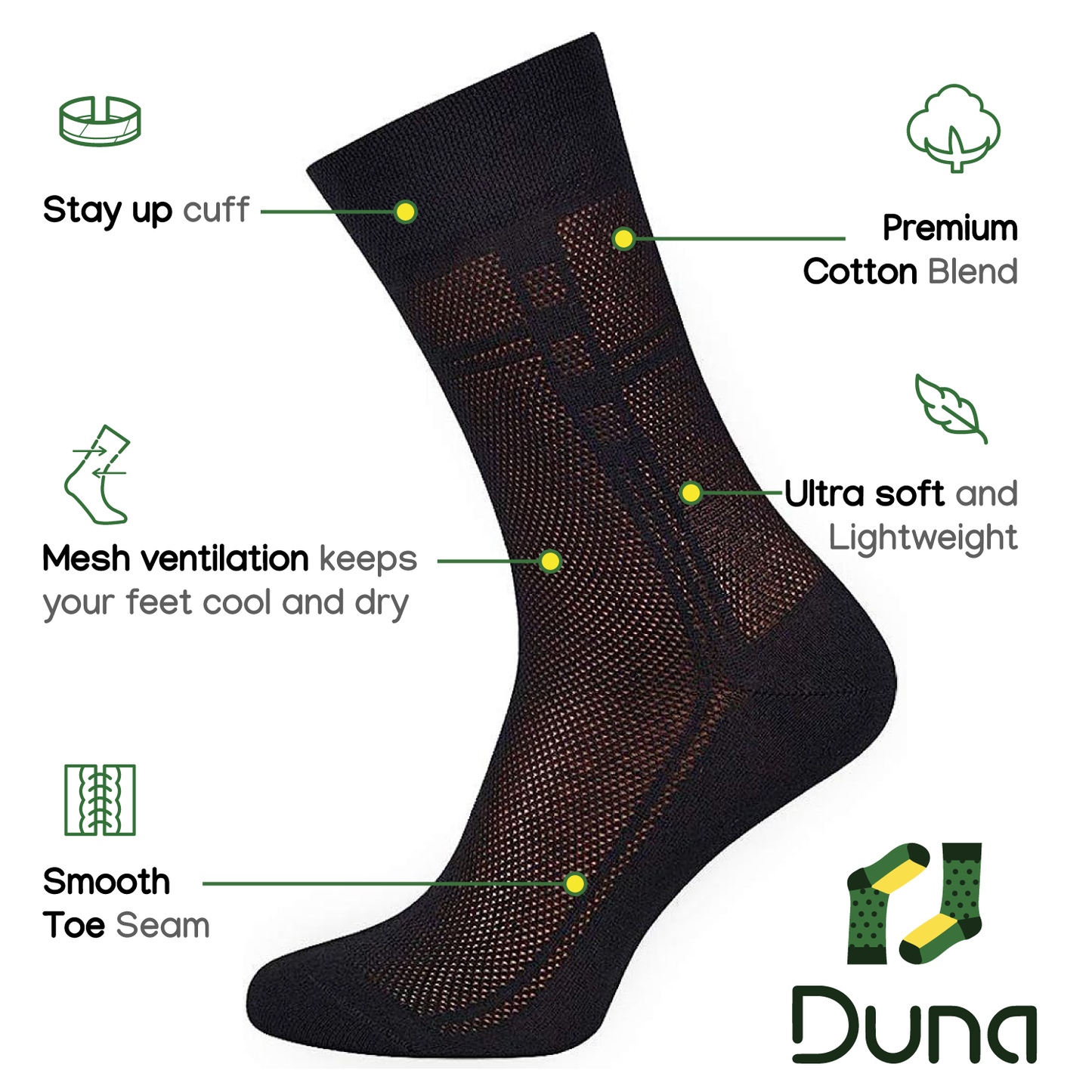 Mens Ultra thin Breathable Cotton Dress Socks 5-pack