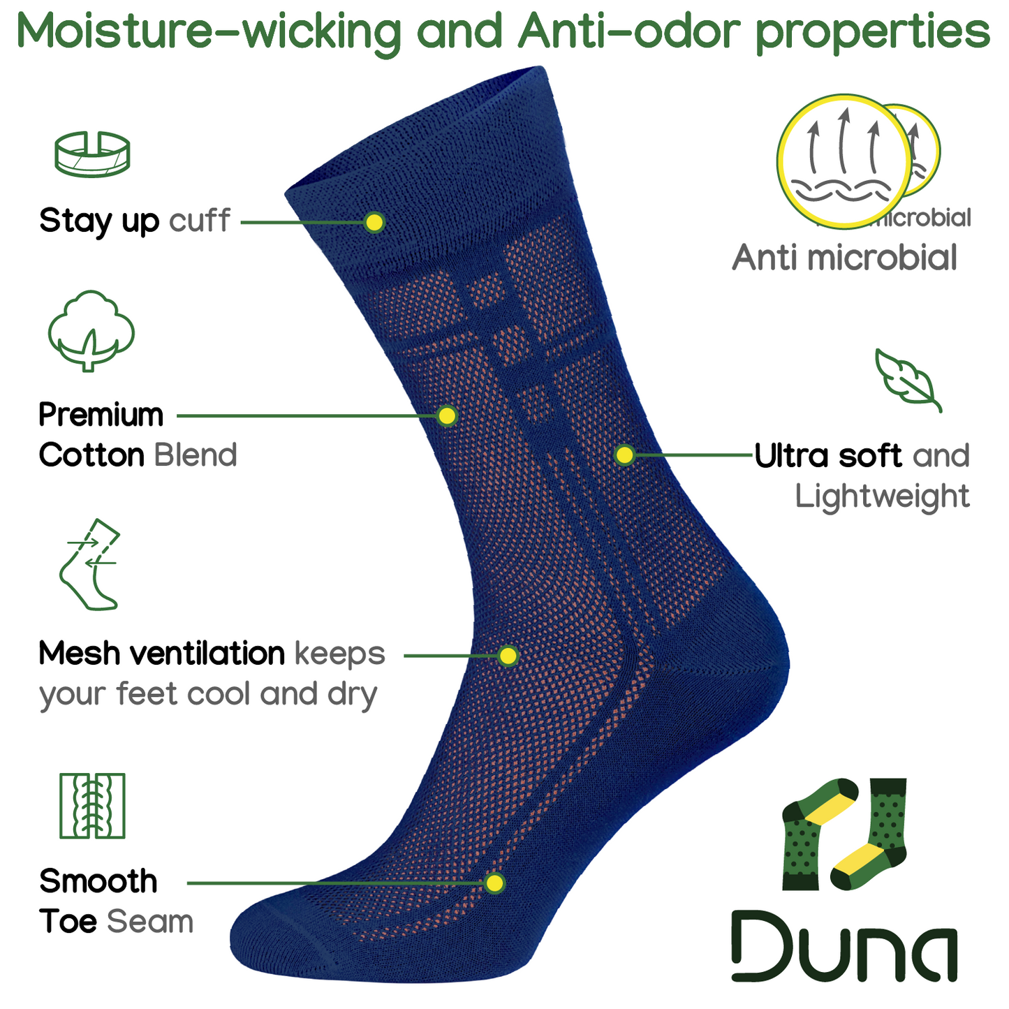 Mens Ultra thin Breathable Cotton Dress Socks 5-pack
