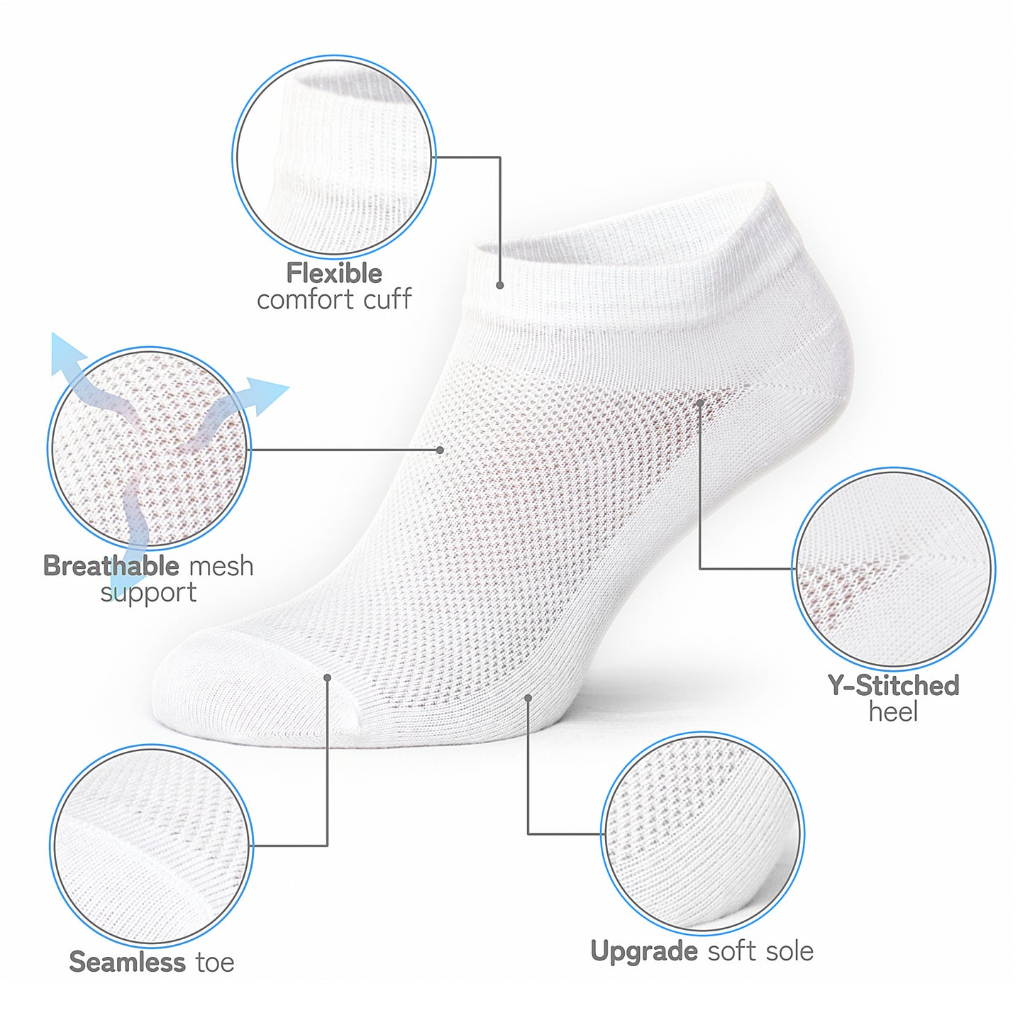 Unisex Ultra Thin Womens Socks Breathable Cotton Ankle Socks, size 7-9, in bag 4 pairs