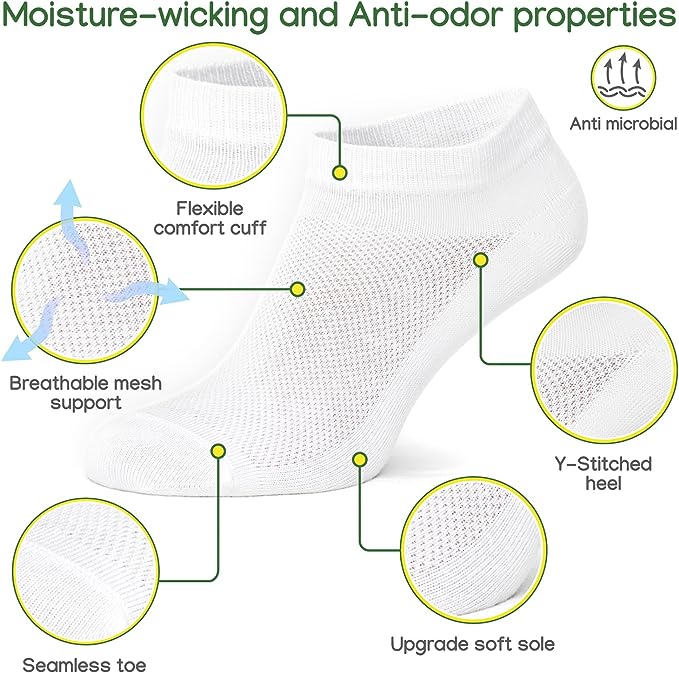 Unisex Ultra Thin Womens Socks Breathable Cotton Ankle Socks, size 7-9, (Black-White) in bag 4 pairs