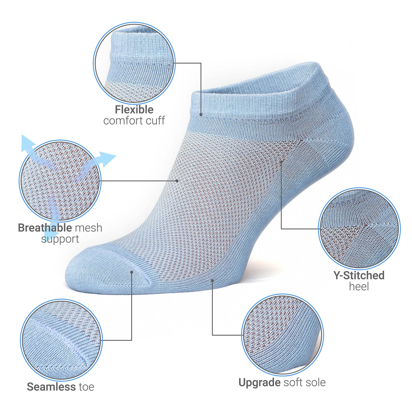 Unisex Ultra Thin Womens Socks Breathable Cotton Ankle Socks, size 7-9, in bag 4 pairs