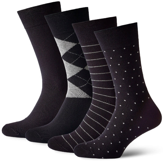 Mens Black Dress Cotton Socks Casual Trouser Sox men pattern 4-pack