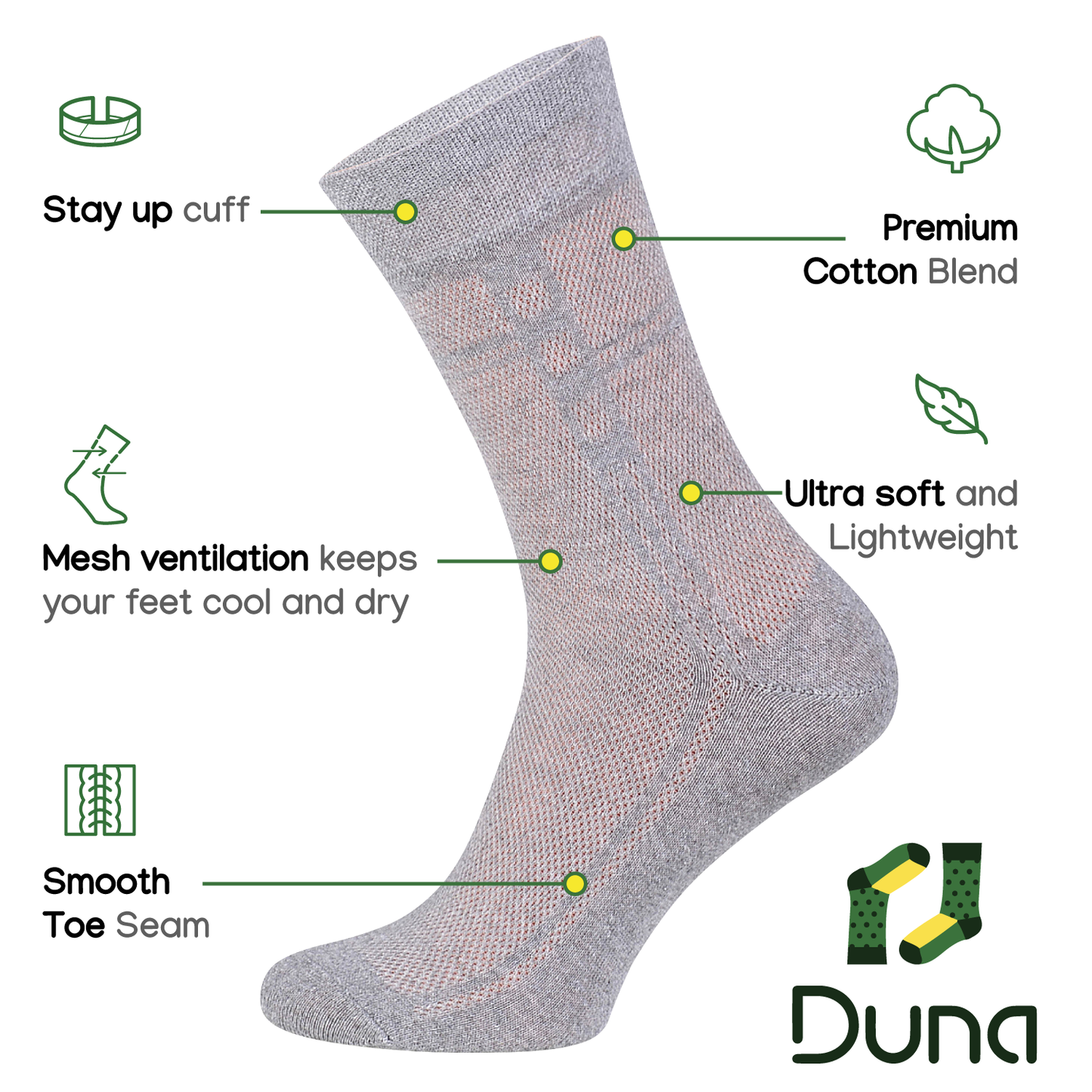 Mens Ultra thin Breathable Cotton Dress Socks White 5-pack