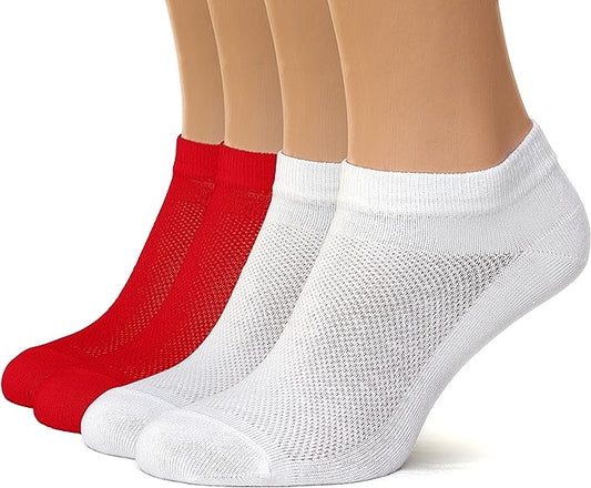 Unisex Ultra Thin Womens Socks Breathable Cotton Ankle Socks, size 7-9, (RedxWhite) in bag 4 pairs