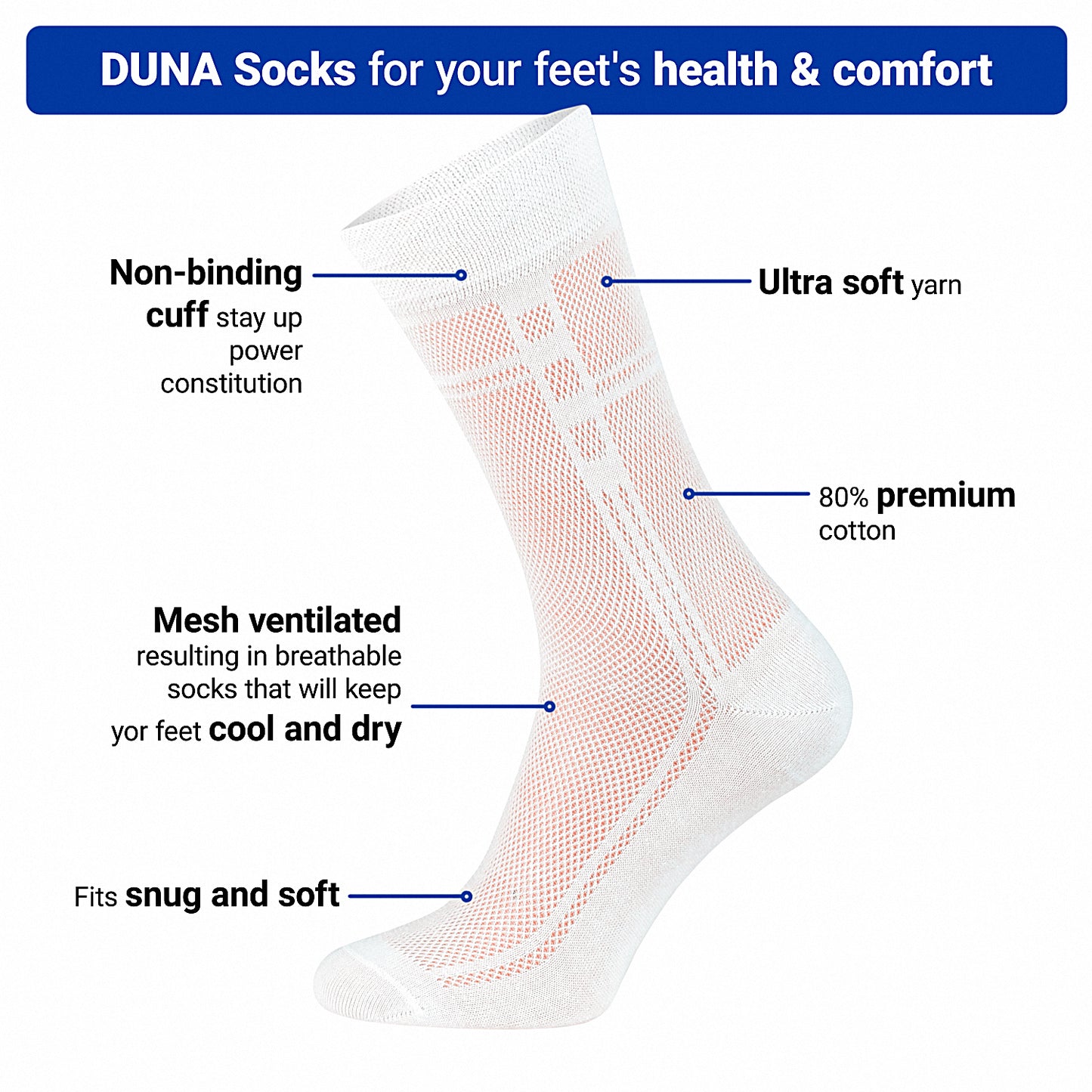 Mens Ultra thin Breathable Cotton Dress Socks White 5-pack